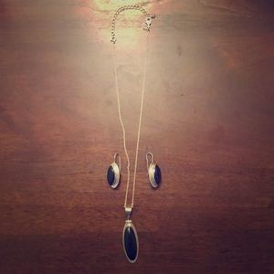 Black and Silver Pendant Necklace and Earrings